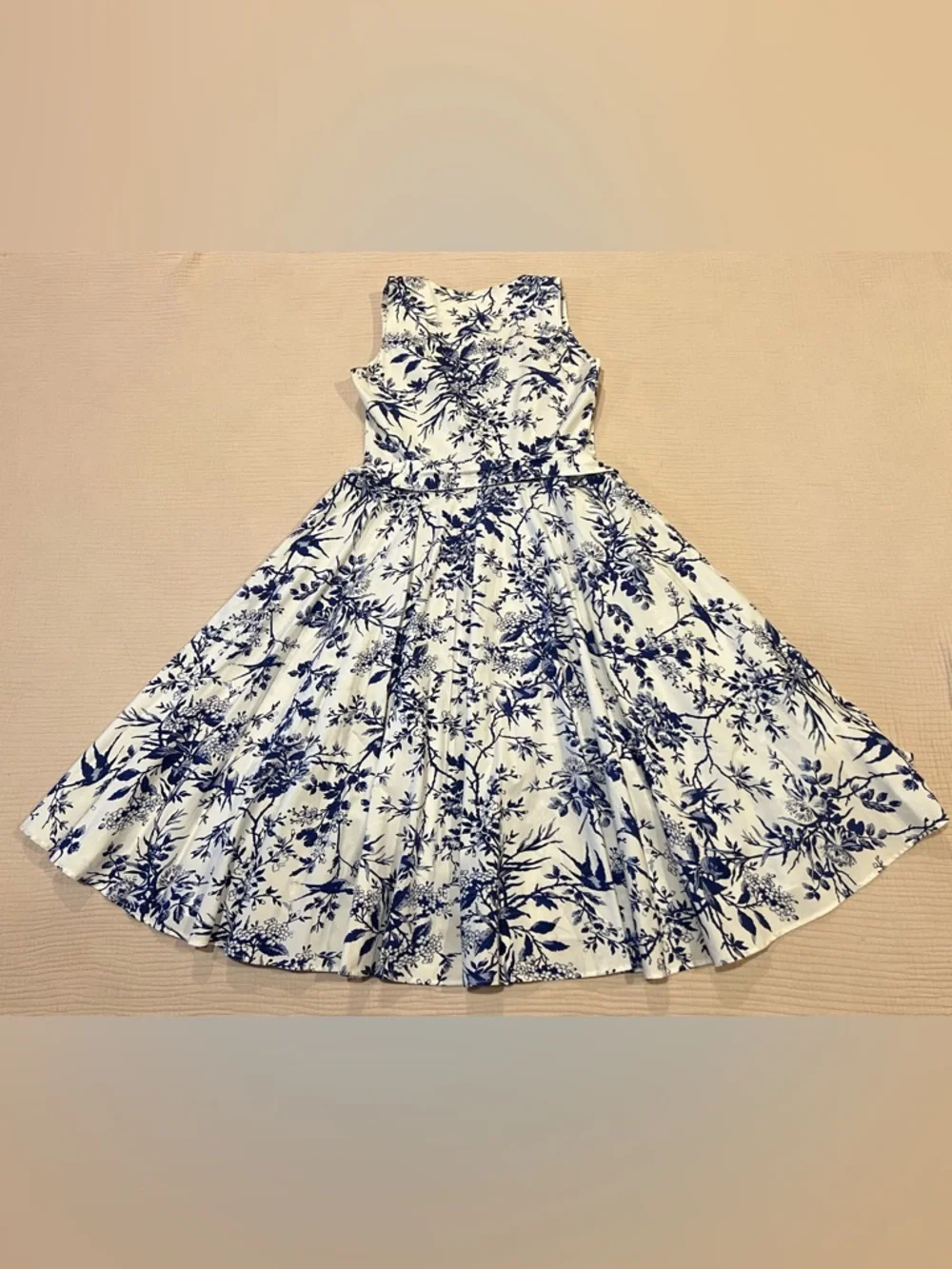 The J. Peterman Company Toile de Jouy Kentucky Derby Dress Blue & White Sz 10 - Picture 8 of 12